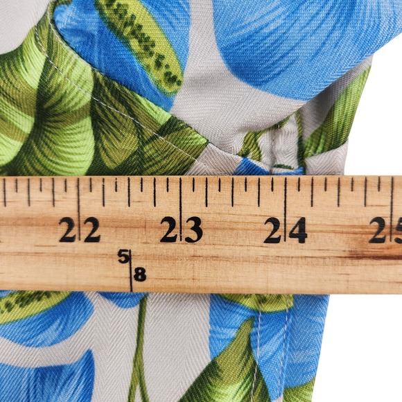 Jos A Bank Silk Camp Shirt Tropical Floral Blue Green Short Sleeve Button Up L - Picture 5 of 9